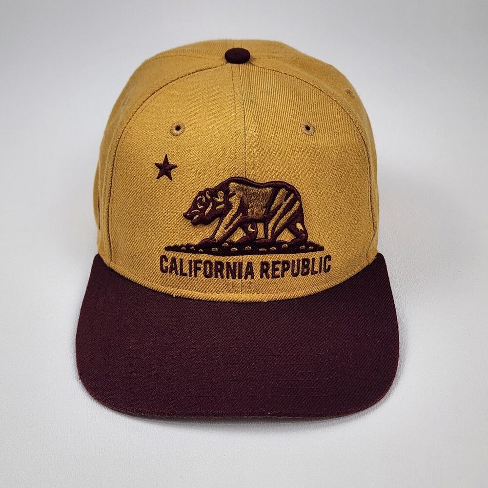 47 Brand California Republic Bear Adjustable Strapback Hat Gold Burgundy Cap